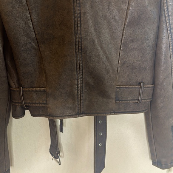 Lily & Lottie Akira Moto Jacket Asymmetrical Zip Front Closure Brown Size S - Picture 8 of 11